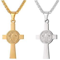 Saint Benedict Medal Necklace 18K Gold or 316L Stainless Steel Christian Sacramental Medal Ward off Evil Protection Jewelry Catholic Gift for Men Women, Customizable