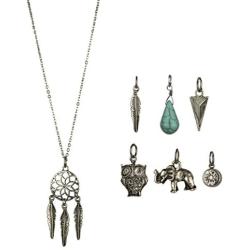 Lux Accessories Dreamcatcher Boho Tribal Charm Necklace 7 Charms