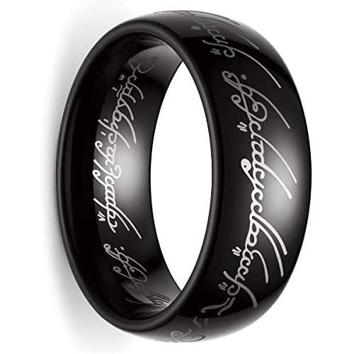 King Will 8mm Tungsten Carbide Ring for Men Black Lord of The Rings Comfort Fit High Polished