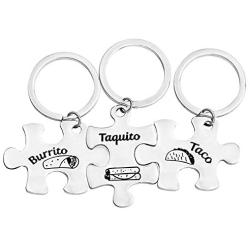 CYTING Stainless Steel Burrito Taco Taquito Matching Puzzle Piece Keychain Set Family Jewelry Gift for Dad mom Son/Daughter