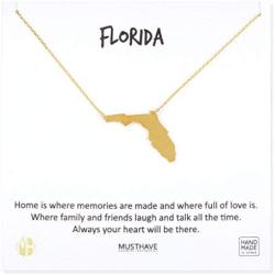 MUSTHAVE Florida 18K Gold Plated Necklace with Message Card, Yellow Gold Color, Anchor Chain, Best Gift Necklace, Size 16 inch + 2 inch Extender, Florida Pendant, Gift Card