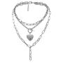 Ingemark Statement Cool Punk Chunky Chain Toggle Necklace for Women Girls Heart Shaped Photo Locket Pendant Layered Heart Locket Necklace (Style 3 Silver)