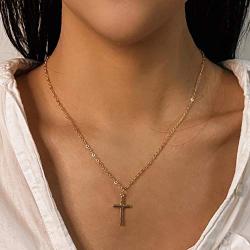 Avanlin Cross Pendant Necklace Gold Plated 1 Layer Necklaces Chain Simple Jewelry for Women and Girls