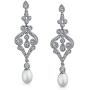 Bridal CZ Drop Dangle Chandelier White Freshwater Cultured Pearl Earrings For Women Silver Plated Jewelry For Wedding