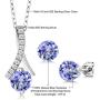 Gem Stone King 925 Sterling Silver Blue Tanzanite Pendant and Earrings Set For Women (1.97 Cttw Round with 18 Inch Silver Chain)