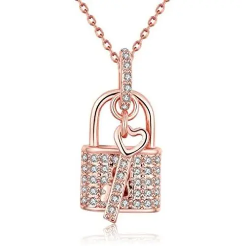 Kebaner Fashion Jewelry Lock in My Heart Lock & Key Crystal Rose Gold Plated Necklace Pendant for Women Kebaner Fashion Jewelry Lock in My Heart Lock & Key Crystal Rose Gold Plated Necklace Pendant for Women