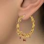 Steve Madden Womens Floral Design With Red Rhinestone Teardrop Dangle Charm Yellow Gold-Tone Large Hoop Earrings, One Size