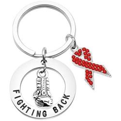 CENWA AIDS HIV Awareness Jewelry Red Awareness Ribbon Keychain AIDS Awareness HIV Heart Disease Survivor Gift Fighting Back Keychain