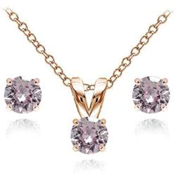 GemStar USA Rose Gold Flashed Sterling Silver Solitaire Necklace & Stud Earrings Set Made with Swarovski Crystals