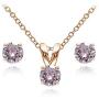 GemStar USA Rose Gold Flashed Sterling Silver Solitaire Necklace & Stud Earrings Set Made with Swarovski Crystals