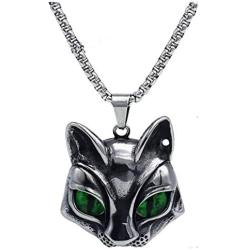 Cat Head Eye Necklace Pendant, LOYEH Vintage Gothic Necklaces Pendants Men Women Gift Jewelry Evil Green Eye 1.41x1.40inches