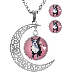 XUTAI Custom Vintage Glamour Moon Glass Necklace Stud Earring Jewelry Suit for Womens Mom