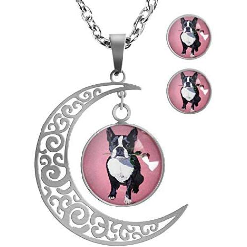 XUTAI Custom Vintage Glamour Moon Glass Necklace Stud Earring Jewelry Suit for Womens Mom