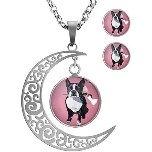 XUTAI Custom Vintage Glamour Moon Glass Necklace Stud Earring Jewelry Suit for Womens Mom XUTAI Custom Vintage Glamour Moon Glass Necklace Stud Earring Jewelry Suit for Womens Mom