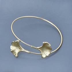 SENFAI Ginkgo Leaf Cuff Hook Bracelet Bangle Open Expandable 3 Tone