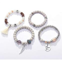 ODLADM 4 Wrap Women Stretch Bracelets Beaded Layered Bracelet Natural Gemstone Jewelry for Women Girls