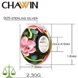 Ollia Jewelry Lampwork Murano Glass Beads Hawaii Garden Charm with 925 Sterling Silver Core Flower Blossom Charm Pink Charms