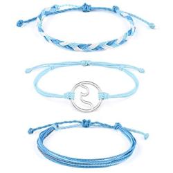 SUNSH 3PCS Handmade Braided Woven Anklet Bracelets for Women Teen Girls Couple Best Friends Wave Hippie Boho Beach Surf Friendship Adjustable Wax String Jewelry Boyfriend Girlfriend Friendship Gifts