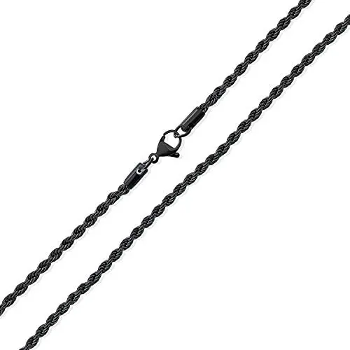Unisex Classic Simple Strong 3MM 040 Gauge Strong Twist Cable Rope Chain Necklace for Men Black IP Silver Tone Stainless Steel 18 20 24 Inch Unisex Classic Simple Strong 3MM 040 Gauge Strong Twist Cable Rope Chain Necklace for Men Black IP Silver Tone Stainless Steel 18 20 24 Inch