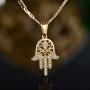 Barzel 18K Gold Plated Flat Mariner/Marina 060 3MM Chain Necklace With Hamsa Hand Pendant