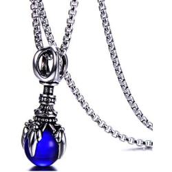 Fusamk Punk Rock Titanium Steel Dragon Claw Crystal Ball Pendant Necklace,24'' Link Chain