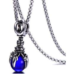 Fusamk Punk Rock Titanium Steel Dragon Claw Crystal Ball Pendant Necklace,24'' Link Chain