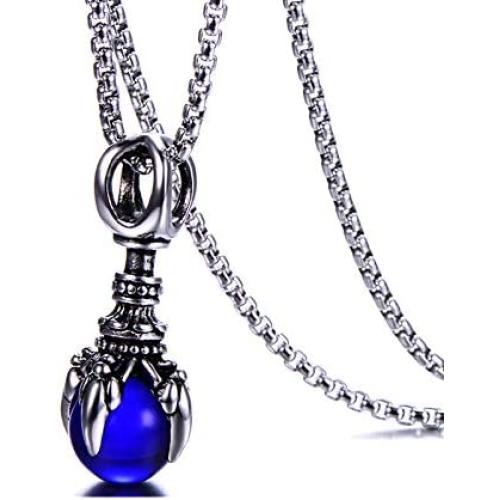 Fusamk Punk Rock Titanium Steel Dragon Claw Crystal Ball Pendant Necklace,24'' Link Chain