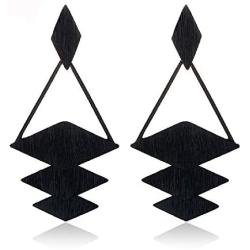 KaFu Statement Earrings Wooden Earrings for Women - Big Round Circle Geometric Wood Drop Dangle Hook Earrings Fashion Cute