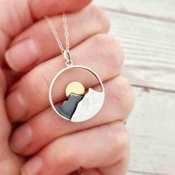 Olbye Women Mountain Necklace Sun Wave Pendant Necklaces for Women and Girls Traveler Gifts Mountain Charm Necklace Jewelry (Silver 5)