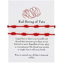 Caiyao 2 Pieces 7 Knots Red Bracelet Adjustable Kabbalah Red Knot String Bracelet Amulet for Protection Good Luck Handmade Red Rope Cord String Thread Bracelet for Women Men Girls Boys Family Friends