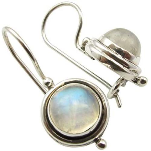 SilverStarJewel Rainbow Moonstone Vintage Style Earrings 0.9'' 3.9 Grams 925 Pure Silver