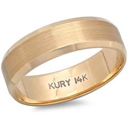 14k Yellow Gold Mens Ladies Unisex Ring Fancy Wedding Band 7MM Stepped Edges Brushed & Polished Comfort Fit (Available in Sizes 4 to 12)