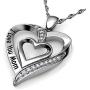 DEPHINI - Mom Necklace - 925 Sterling Silver - I Love You Mom - Heart Mum Pendant with CZ Crystals - Fine Jewellery Mothers Day Necklace - 18'' Rhodium Plated Silver Chain - A Cubic Zirconia