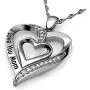 DEPHINI - Mom Necklace - 925 Sterling Silver - I Love You Mom - Heart Mum Pendant with CZ Crystals - Fine Jewellery Mothers Day Necklace - 18'' Rhodium Plated Silver Chain - A Cubic Zirconia