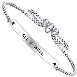 Dainty Cuff Bracelet - ALL IS WELL - Cute Inspirational Words Expandable Bangle Bracelet for Women Girls