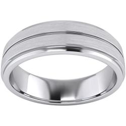 Heavy Solid Sterling Silver 6mm Unisex Wedding Band Comfort Fit Ring Brushed Raised Center Grooved Polished Sides