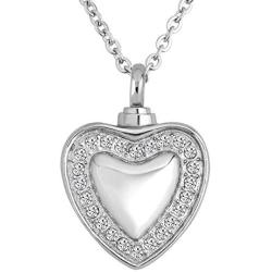 Sug Jasmin Urn Necklace Clear White Rhinestone Heart Cremation for Ahses Holder Pendant Memorial Jewelry with Fill Kit