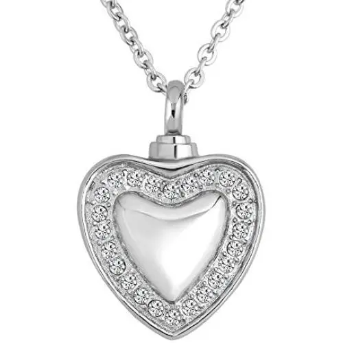 Sug Jasmin Urn Necklace Clear White Rhinestone Heart Cremation for Ahses Holder Pendant Memorial Jewelry with Fill Kit Sug Jasmin Urn Necklace Clear White Rhinestone Heart Cremation for Ahses Holder Pendant Memorial Jewelry with Fill Kit