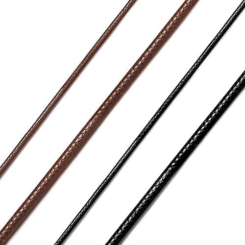 Richsteel Men Women Black/Brown Braided Wax Rope Necklace 2/3mm Wide 16”18'' 20'' 22'' 24'' 26'' 28'' 30'' Length Leather Necklace with Customizable Stainless Steel Clasp Waterproof
