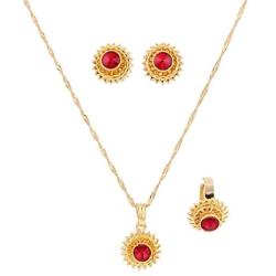 Flower Jewelry Set Ethiopian Gold Jewelry Sets Earrings Pendant Ring with Stone African Habesha Nigeria Jewelry