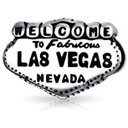 Tourism Landmark Sign Nevada Vacation Travel Welcome To Las Vegas Charm Bead For Women Oxidized .925 Sterling Silver Fits European Bracelet