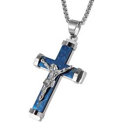 HZMAN Crucifix Stainless Steel Jewelry Jesus Cross Pendant Gold Silver Black Necklace Gift