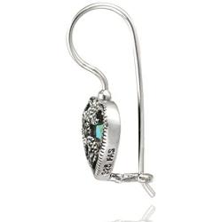 Sterling Silver Synthetic Turquoise & Marcasite Heart Drop Earrings