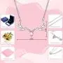 Yesmini Antler Pendant Necklaces - 925 Sterling Silver Necklace with 5A Cubic Zirconia, Minimalist Style Clavicle Chain with Reindeer Charm, Slider Adjustable Necklaces for Women and Girl