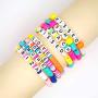4 Pcs Bohemian Sufer Letter Evil Eye Heishi Bead Stretch Bracelets Colorful Vinyl Disc Beaded Bangle Lovely Starkable Alphabet Beach Love Jewelry