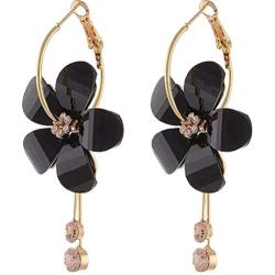 Camellia Flower Earrings for Women Minimalist Asymmetrical Circle Leaverback Long Dangle Earrings