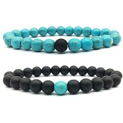 MJartoria Distance Relationship Bracelet Stretch Stone Beads Hers and His Couple Bracelet Energy Healing Stone Crystals Stretch Bracelet for Women Men