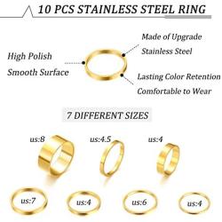 HAIAISO 3-10 Pcs Knuckle Rings Set Stainless Steel Ring Simple Smooth Finger Stackable Rings Set for Women Plain Band Rings