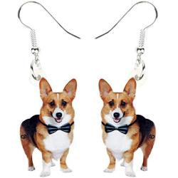 NEWEI Acrylic Sweet Corgis Dog Dangle Earrings Drop Animal Ornaments Jewelry For Women Girl Gift Charm Accessories
