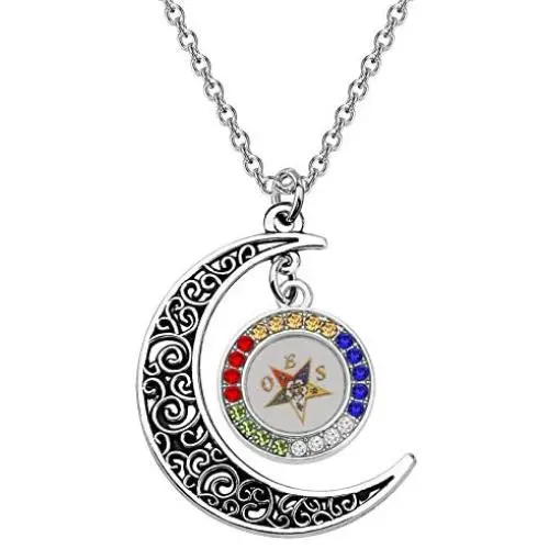 BEKECH Order of The Eastern Star Inspired Gift OES Charm Crescent Moon Pendant Necklace OES Sorority Jewelry Gift for Sorority Graduates Campus Girls Women BEKECH Order of The Eastern Star Inspired Gift OES Charm Crescent Moon Pendant Necklace OES Sorority Jewelry Gift for Sorority Graduates Campus Girls Women